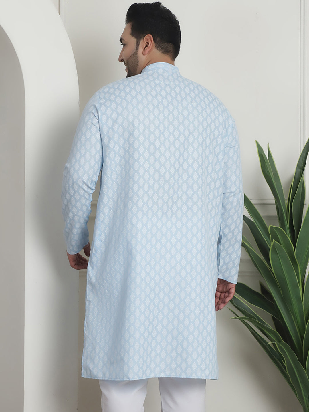 Men's Cotton Blend Printed Sky Blue