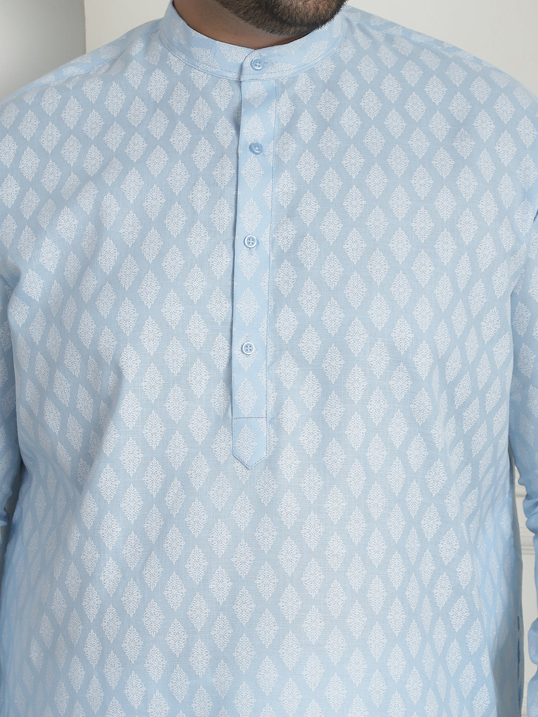 Men's Cotton Blend Printed Sky Blue