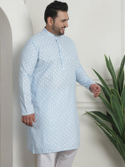 Men's Cotton Blend Printed Sky Blue