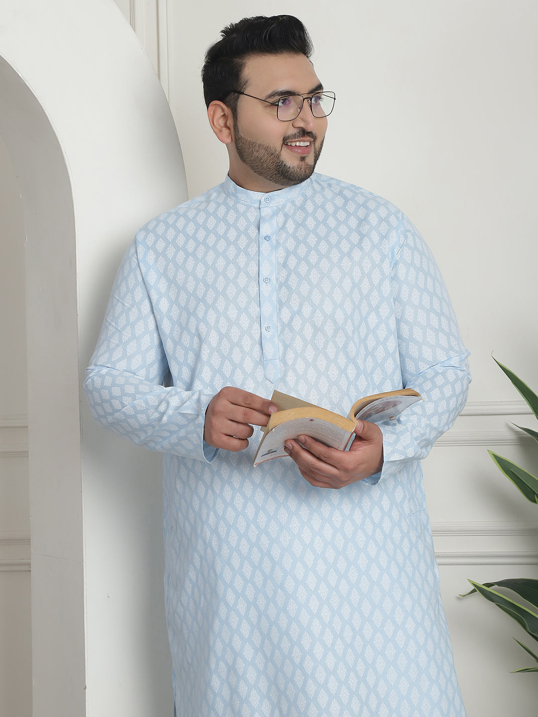 Men's Cotton Blend Printed Sky Blue