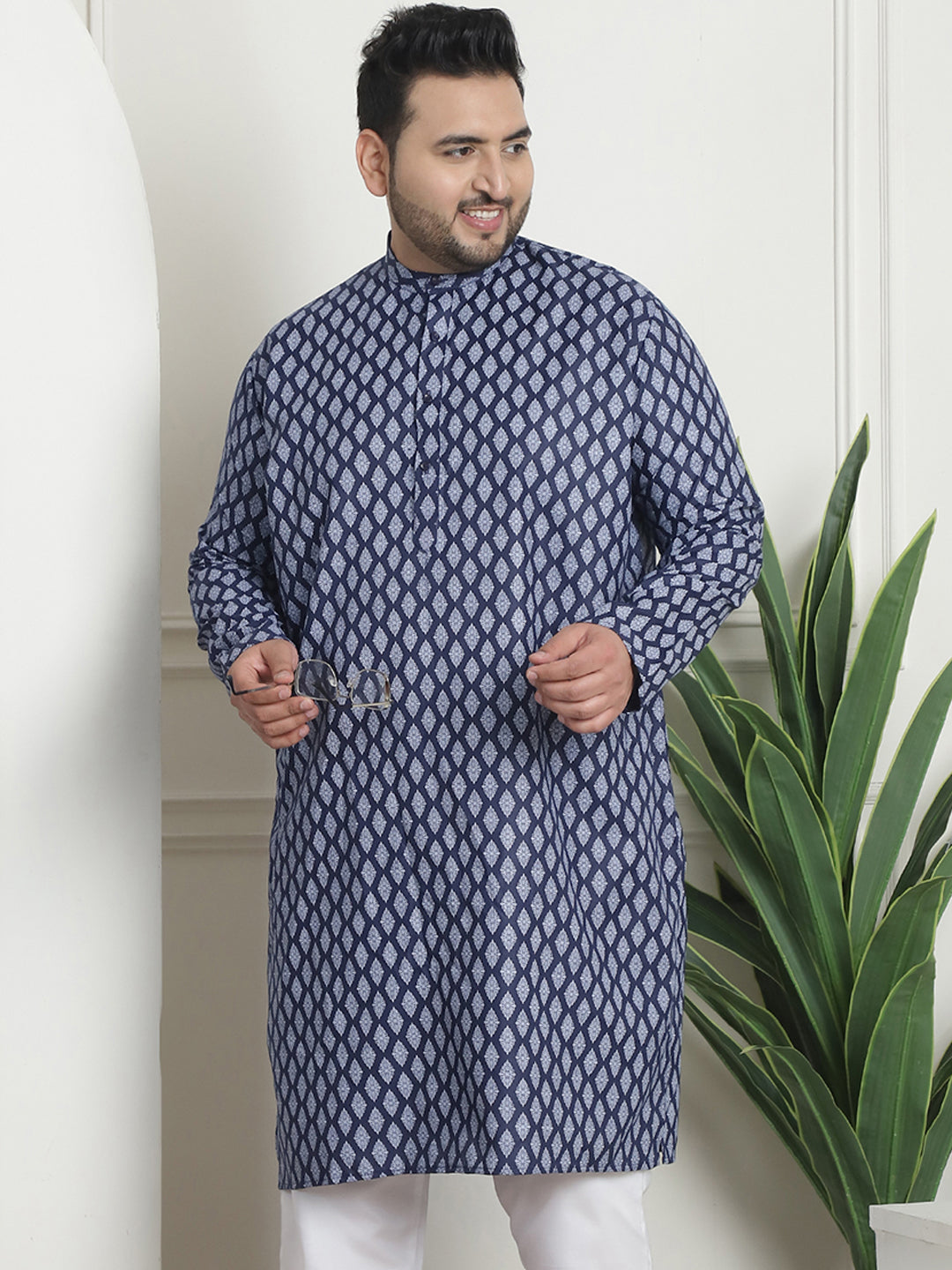 Men's Cotton Blend Printed Navy Blue