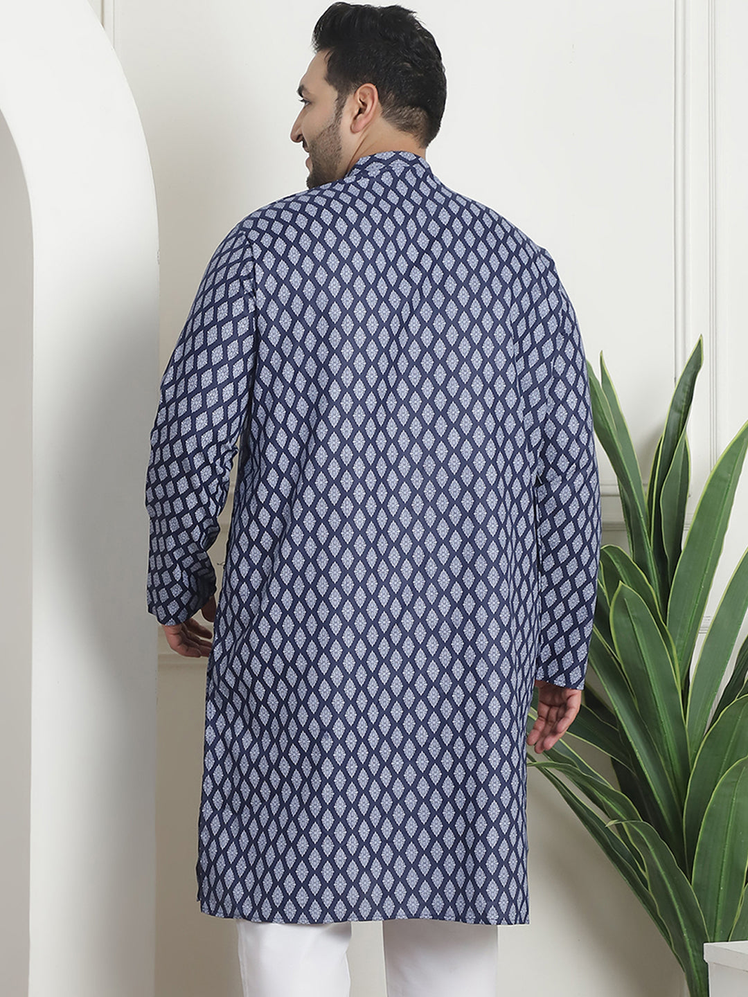 Men's Cotton Blend Printed Navy Blue