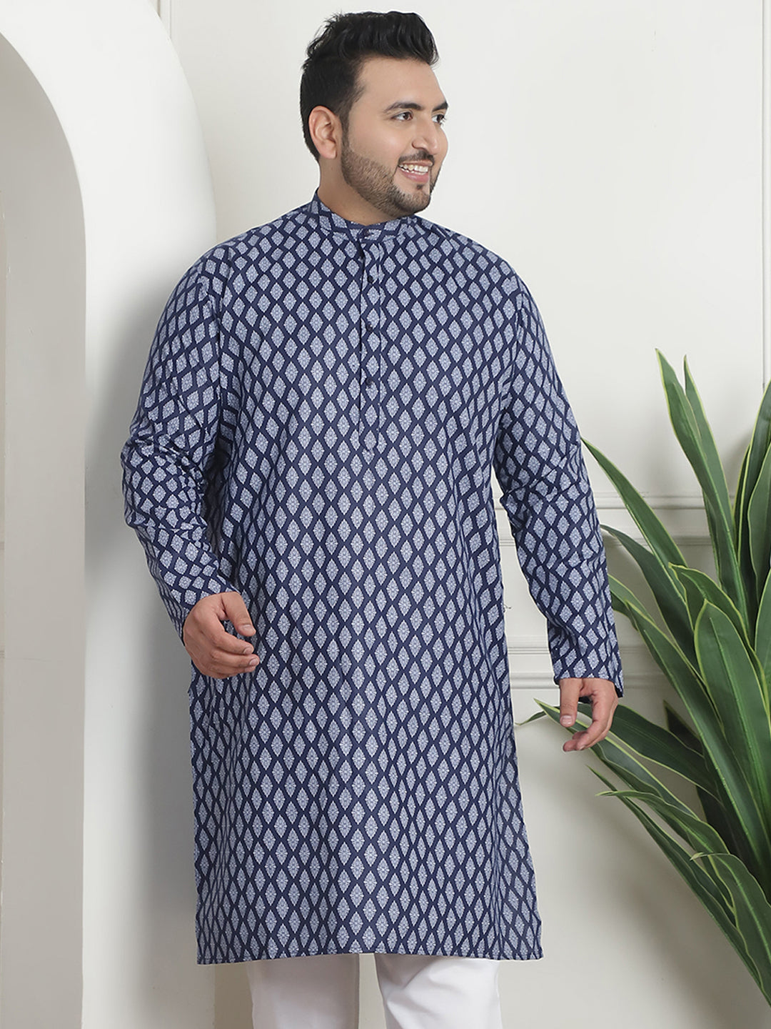 Men's Cotton Blend Printed Navy Blue