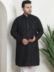 Men's Cotton Sequinned Embroidered Black