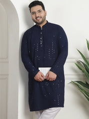 Men's Cotton Sequinned Embroidered Navy Blue