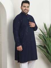 Men's Cotton Sequinned Embroidered Navy Blue