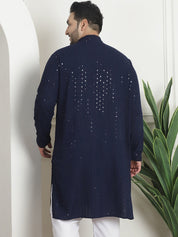 Men's Cotton Sequinned Embroidered Navy Blue