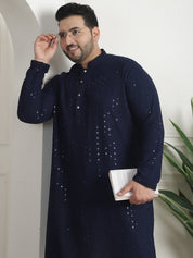 Men's Cotton Sequinned Embroidered Navy Blue