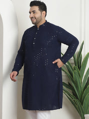 Men's Cotton Sequinned Embroidered Navy Blue