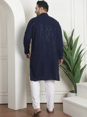 Men's Cotton Sequins Embroidered Navy Pyjama