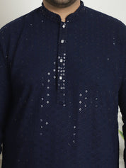 Men's Cotton Sequins Embroidered Navy Pyjama