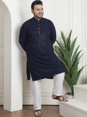 Men's Cotton Sequins Embroidered Navy Pyjama