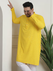 Men's Cotton Sequinned Embroidered Yellow