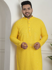 Men's Cotton Sequinned Embroidered Yellow