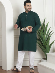 Men's Cotton Sequins Embroidered Green Pyjama