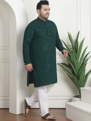 Men's Cotton Sequins Embroidered Green Pyjama