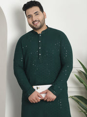 Men's Cotton Sequins Embroidered Green Pyjama