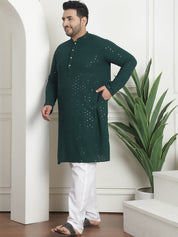 Men's Cotton Sequins Embroidered Green Pyjama