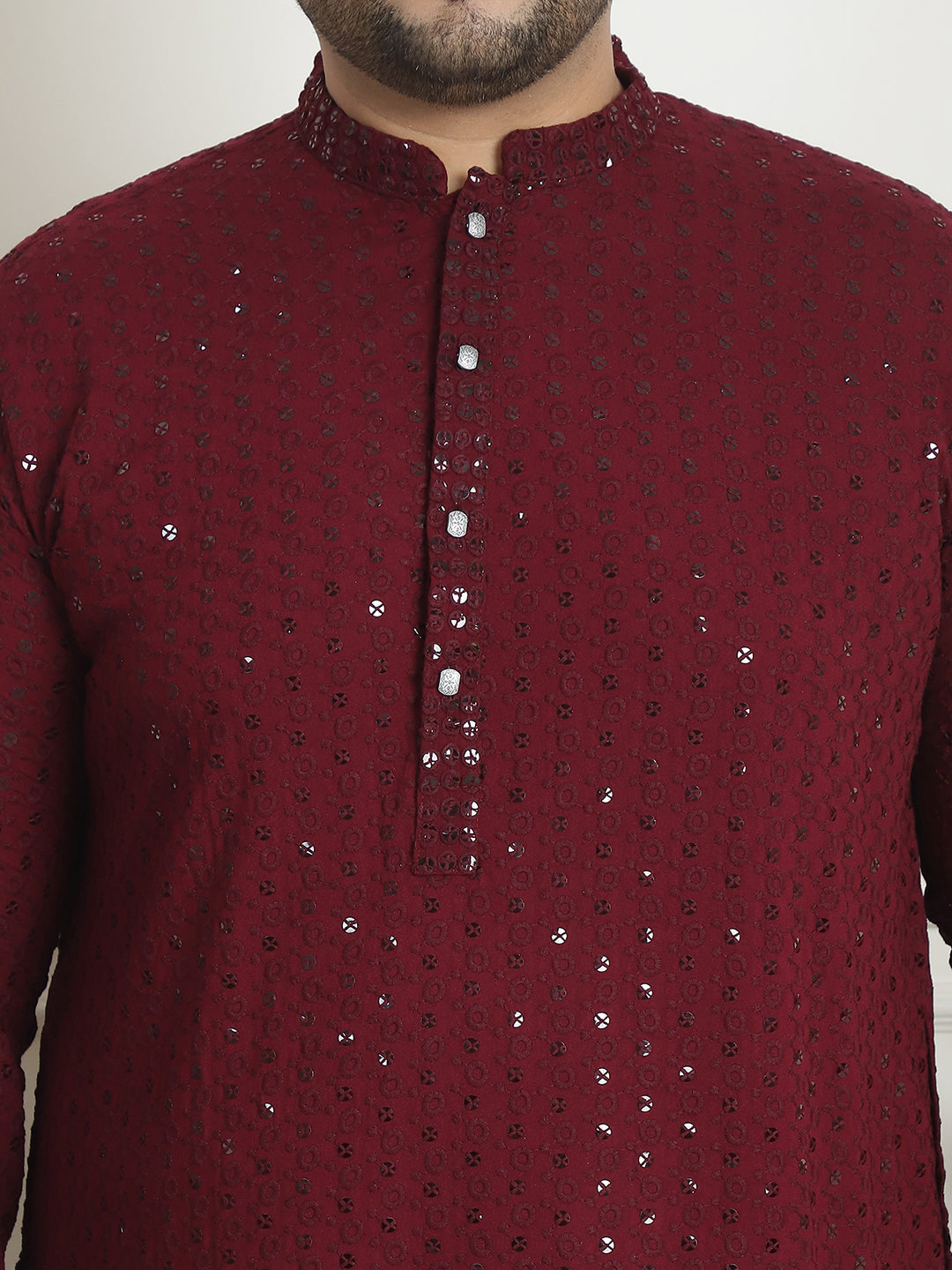 Men's Cotton Sequinned Embroidered Wine