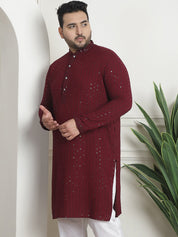 Men's Cotton Sequinned Embroidered Wine