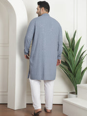 Men's Cotton Sequins Embroidered Grey Pyjama