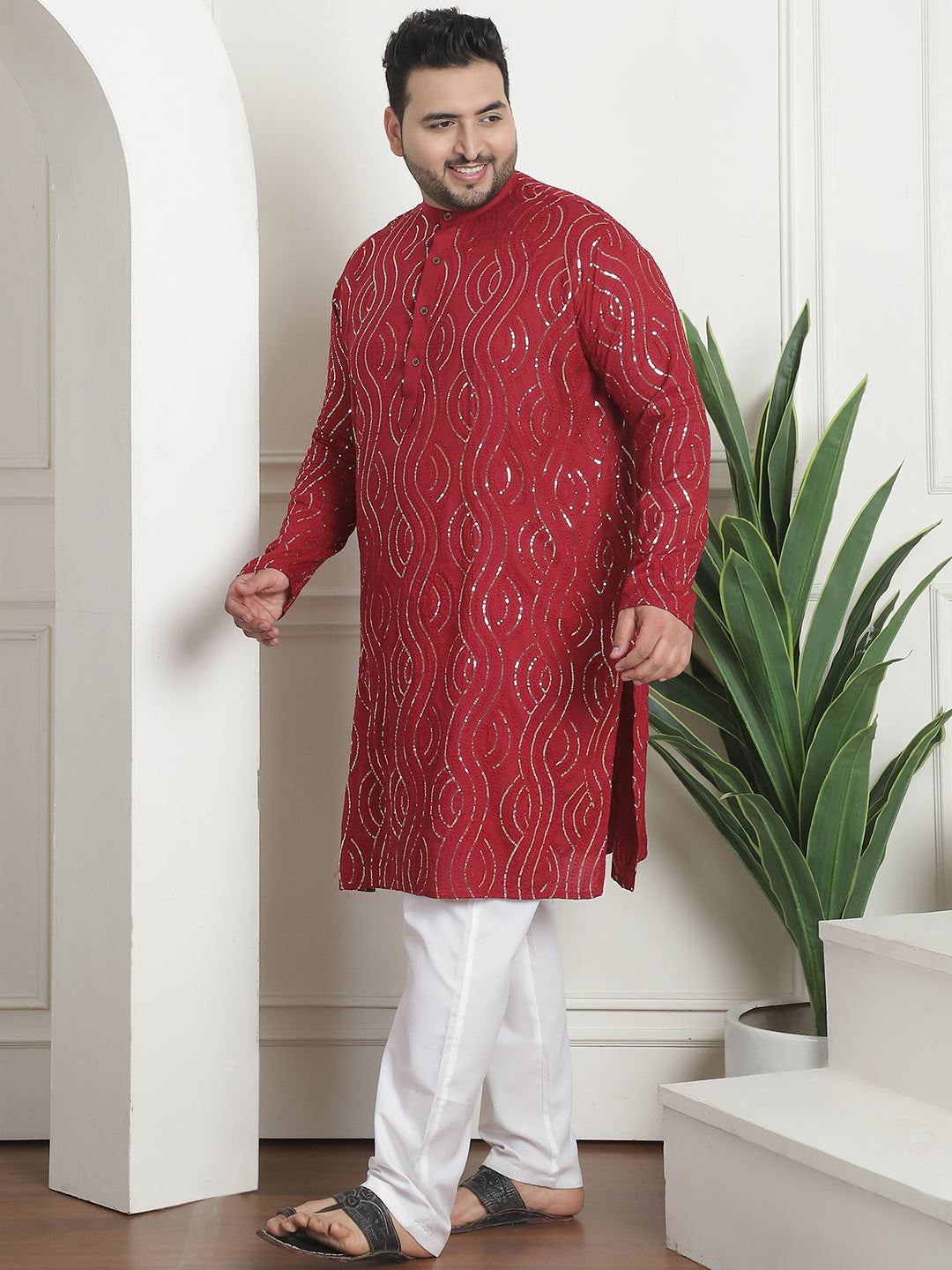 Men's Pure Cotton Designer Maroon Pyjama