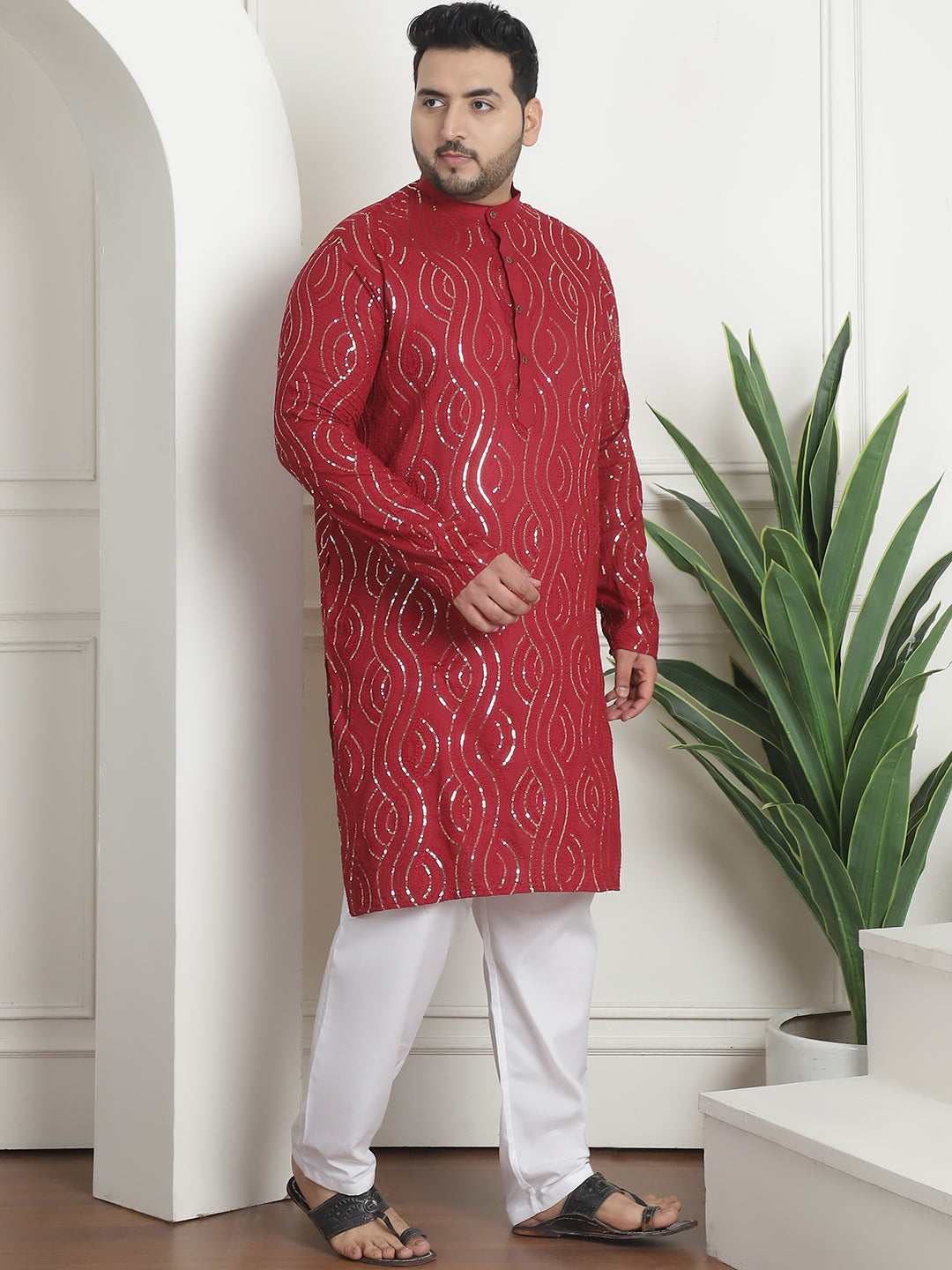 Men's Pure Cotton Designer Maroon Pyjama