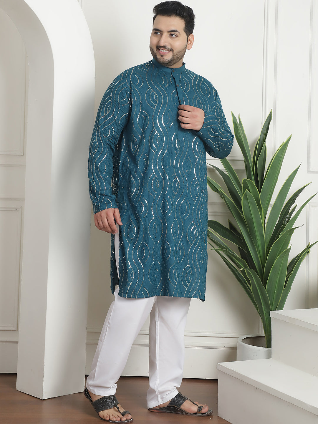 Men's Pure Cotton Designer Teal Blue Pyjama