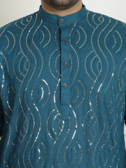 Men's Pure Cotton Designer Teal Blue Pyjama