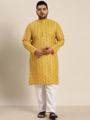 Men's Cotton Blend Mustard Printed Only Long Kurta