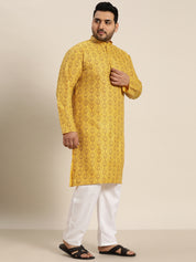 Men's Cotton Blend Mustard Printed Only Long Kurta