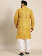 Men's Cotton Blend Mustard Printed Only Long Kurta