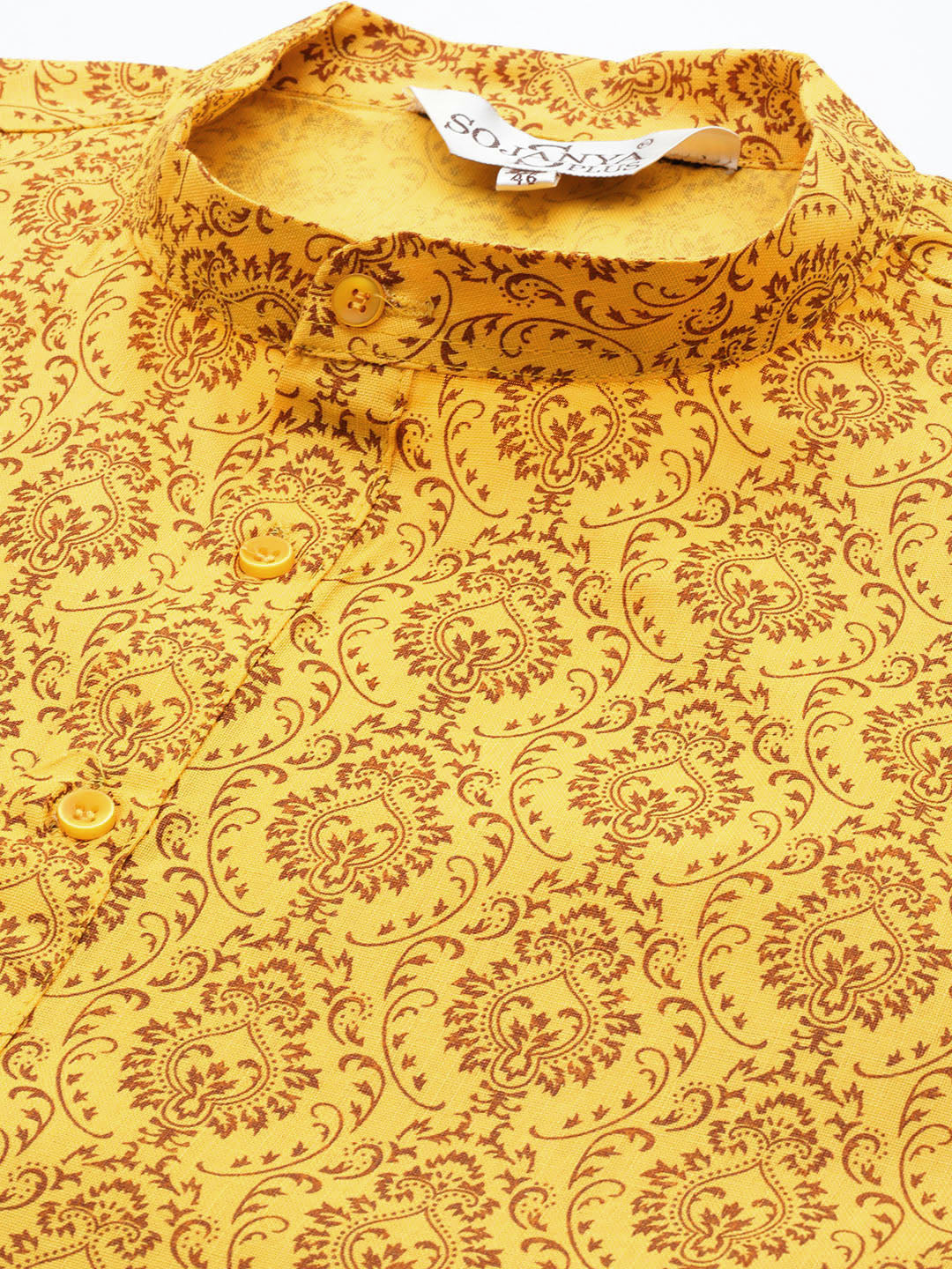 Men's Cotton Blend Mustard Printed Only Long Kurta