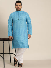 Men's Cotton Blend Blue  Printed Only Long Kurta