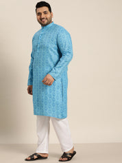 Men's Cotton Blend Blue  Printed Only Long Kurta