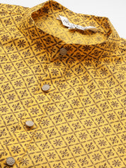 Men's Cotton Linen Mustard Foil Printed Only Long Kurta