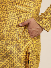 Men's Cotton Linen Mustard Foil Printed Only Long Kurta