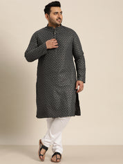 Men's Cotton Linen Black Foil Printed Only Long Kurta