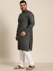 Men's Cotton Linen Black Foil Printed Only Long Kurta