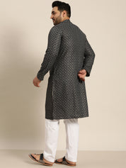 Men's Cotton Linen Black Foil Printed Only Long Kurta