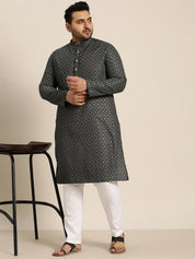 Men's Cotton Linen Black Foil Printed Only Long Kurta