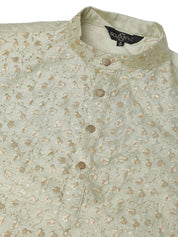 Men's Silk Blend Embroidered Pista Kurta with Gold Churidaar Pyjama