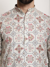 Men's Cotton Blend Floral Design Cream Only Long Kurta