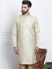 Men's Silk Blend Embroidered Pista Long Kurta