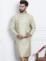 Men's Silk Blend Embroidered Pista Long Kurta