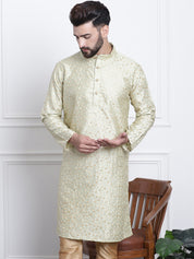 Men's Silk Blend Embroidered Pista Long Kurta