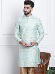 Men's Silk Blend Embroidered Sea Green Long Kurta