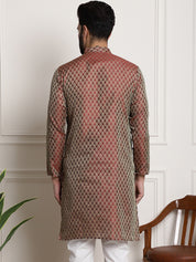 Men's Silk Blend Self Design Maroon Long Kurta