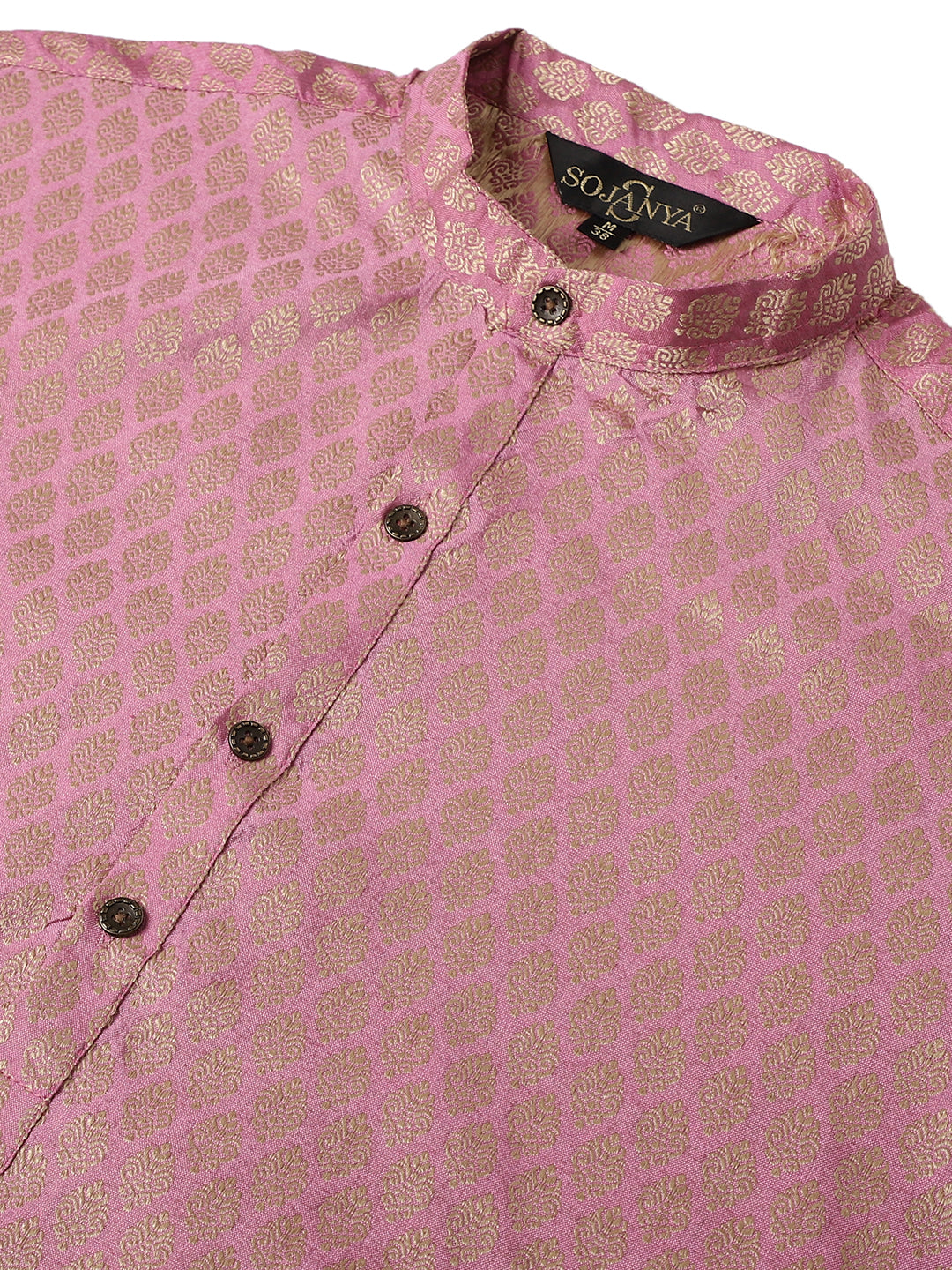 Men's Silk Blend Self Design Pink Long Kurta