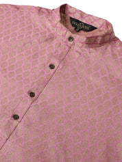 Men's Silk Blend Self design Pink Kurta With Cream Churidaar Pyjama